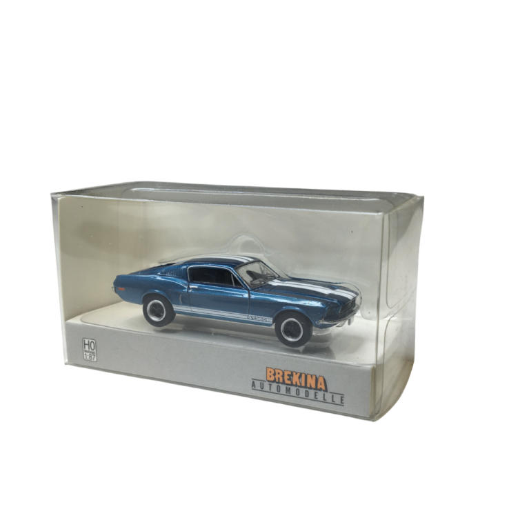 Ford Mustang Fastback Shelby GT 350, bleu métallisé / blanc, 1968 - BREKINA 19608 - HO 1/87