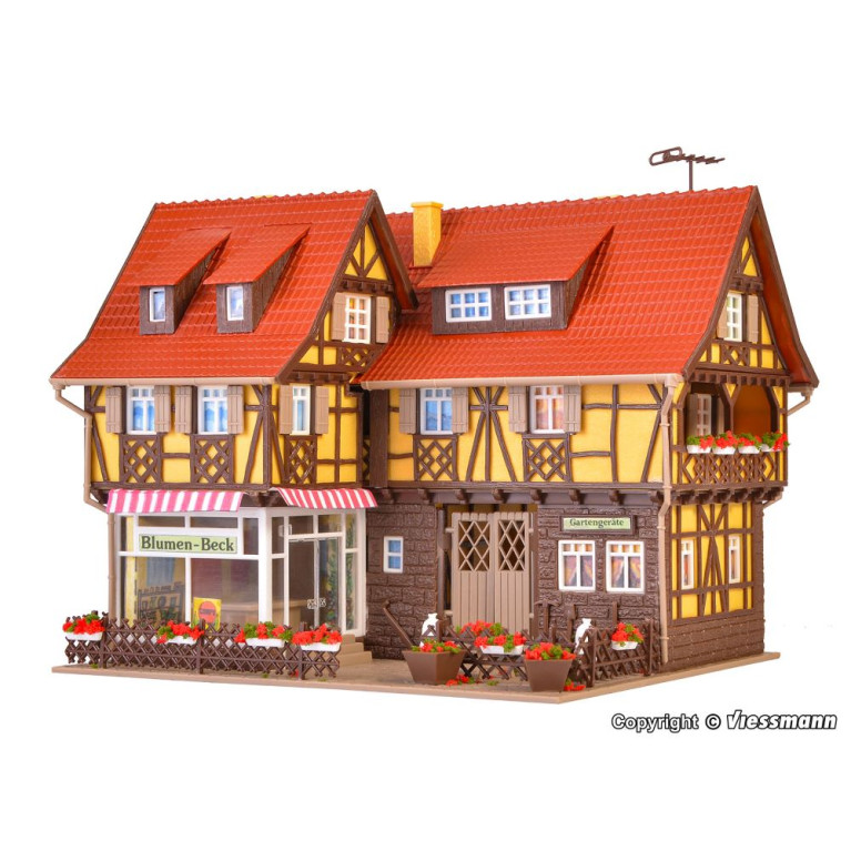 Fleuriste avec intérieur et éclairage, kit fonctionnel - VOLLMER 43692 - HO-1/87 pour modélisme ferroviaire