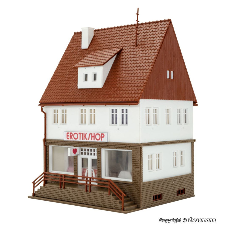 Magasin érotique avec éclairage intérieur et LED, kit fonctionnel - VOLLMER 43870 - HO-1/87 pour modélisme ferroviaire