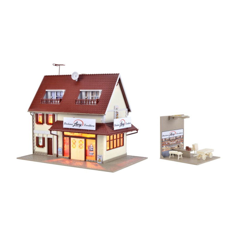 Boulangerie Lang avec intérieur et éclairage LED, kit fonctionnel - VOLLMER 43633 - HO-1/87 pour modélisme ferroviaire