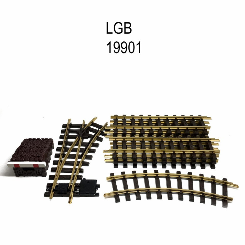 Coffret de rails avec butoir et aiguillage train de jardin -G-1/28-LGB 19901