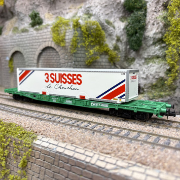 Wagon porte conteneurs S70, "3 SUISSES", SNCF, Ep. IV - JOUEF HJ6277 - HO 1/87