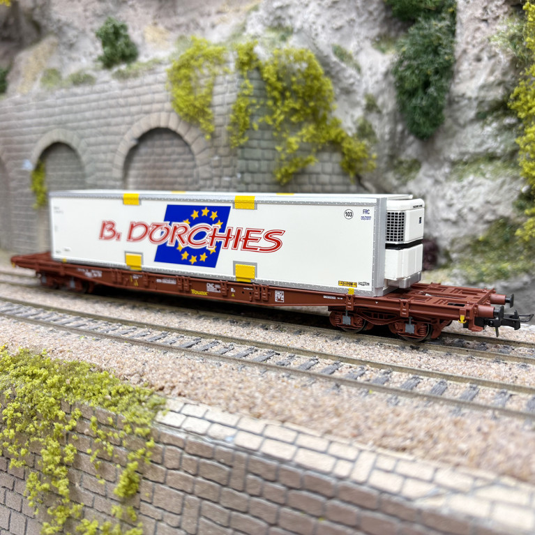 Wagon porte conteneurs S70, "B. Dorchies", TOUAX, Ep. IV - JOUEF HJ6279 - HO 1/87