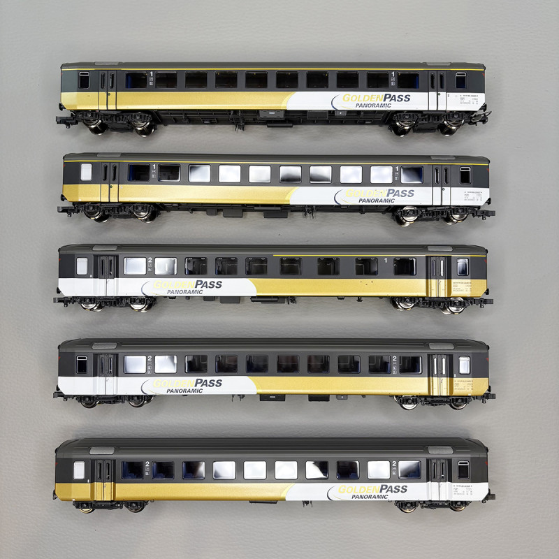 5 voitures unifiées type EW I, "Goldenpass", BLS - PIKO 96795AC