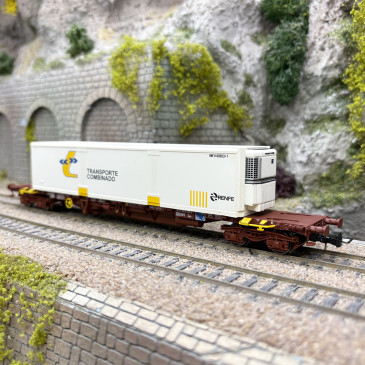 Wagon porte conteneurs MMC3 "Transporte Combinado", RENFE, Ep. IV - ELECTROTREN HE6080 - HO 1/87