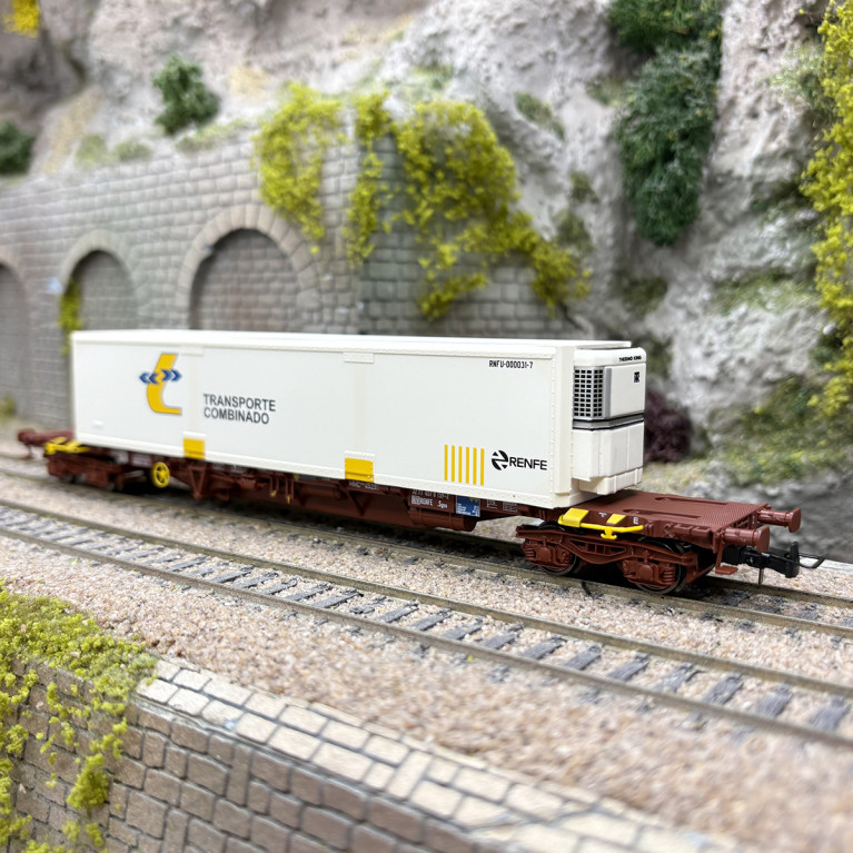 Wagon porte conteneurs MMC3 "Transporte Combinado", RENFE, Ep. IV - ELECTROTREN HE6080 - HO 1/87