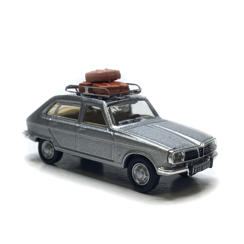 Renault 16 gris métallisé, galerie de toit et 3 valises - SAI 1836 - HO 1/87