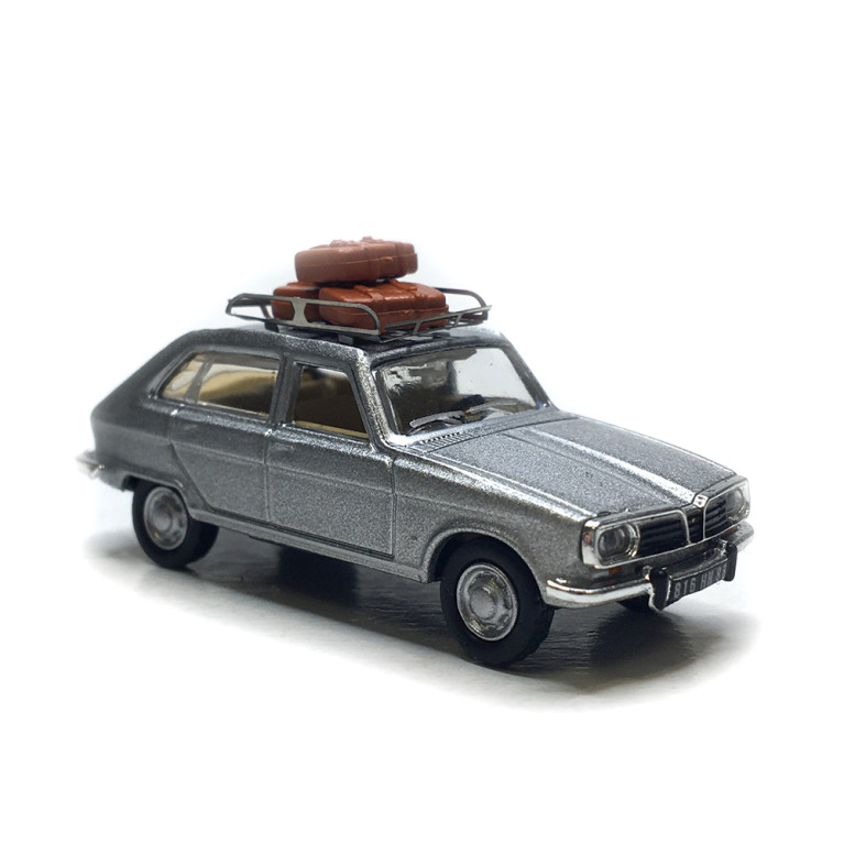 Renault 16 gris métallisé, galerie de toit et 3 valises - SAI 1836 - HO 1/87