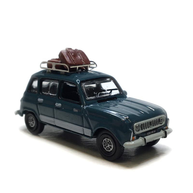 Renault 4, vert séquoia, galerie de toit et 2 valises - SAI 1764 - HO 1/87