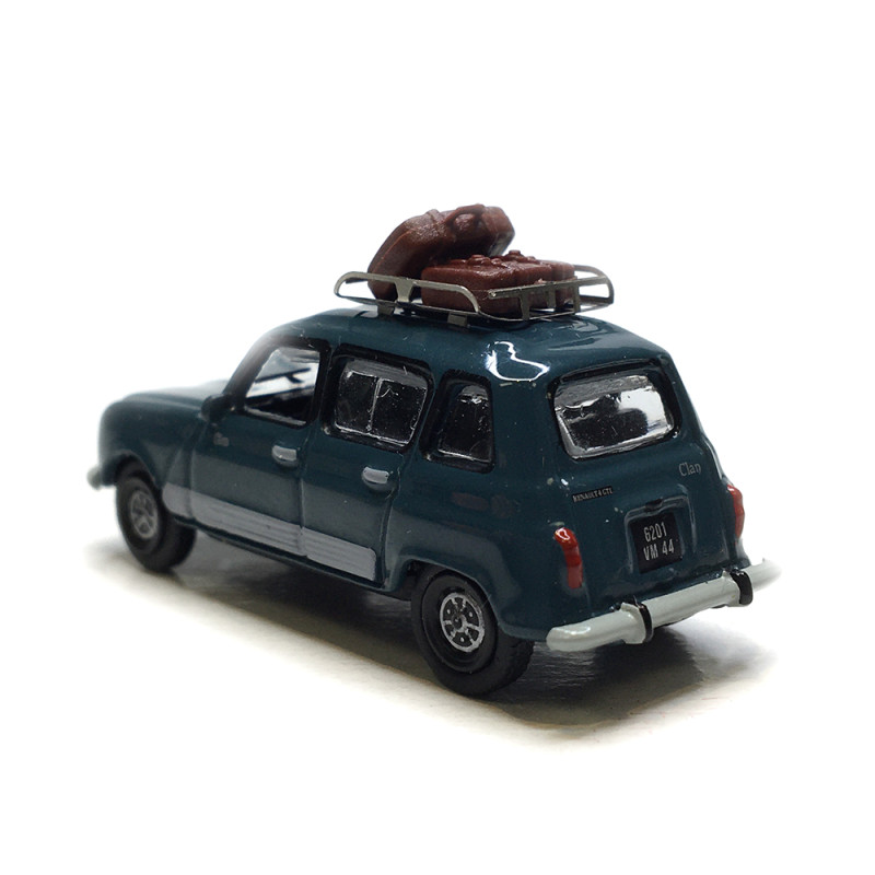 Renault 4, vert séquoia, galerie de toit et 2 valises - SAI 1764 - HO 1/87