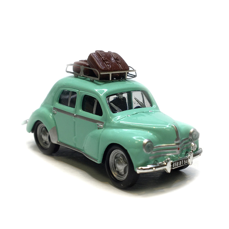 Renault 4CV, vert d'eau, galerie de toit et 2 valises - SAI 1765 - HO 1/87
