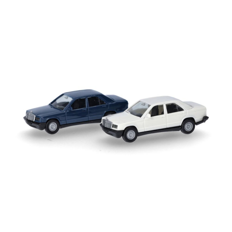 Mercedes-Benz 190E, 1982, lot de 2 MiniKit bleu labrador et blanc classique - HERPA 012409-009 - HO 1/87