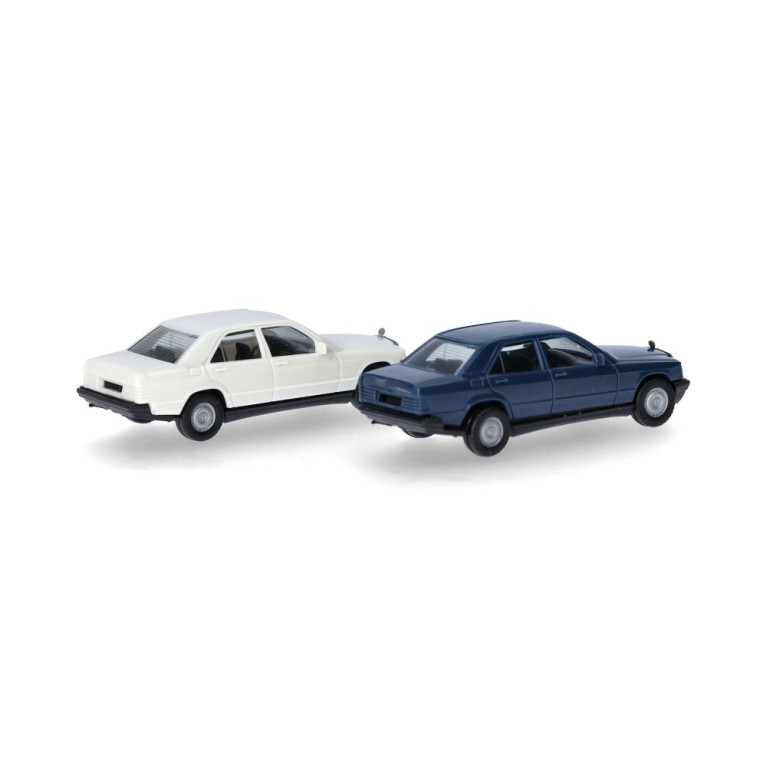 Mercedes-Benz 190E, 1982, lot de 2 MiniKit bleu labrador et blanc classique - HERPA 012409-009 - HO 1/87