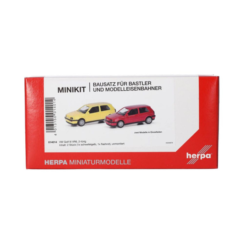 MiniKit Volkswagen Golf III VR6 2 portes, lot de 2, jaune souffre/ rouge flash - HERPA 014014- HO 1/87