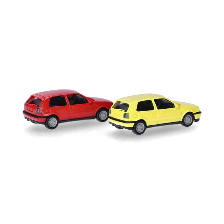 MiniKit Volkswagen Golf III VR6 2 portes, lot de 2, jaune souffre/ rouge flash - HERPA 014014- HO 1/87