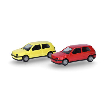 MiniKit Volkswagen Golf III VR6 2 portes, lot de 2, jaune souffre/ rouge flash - HERPA 014014- HO 1/87