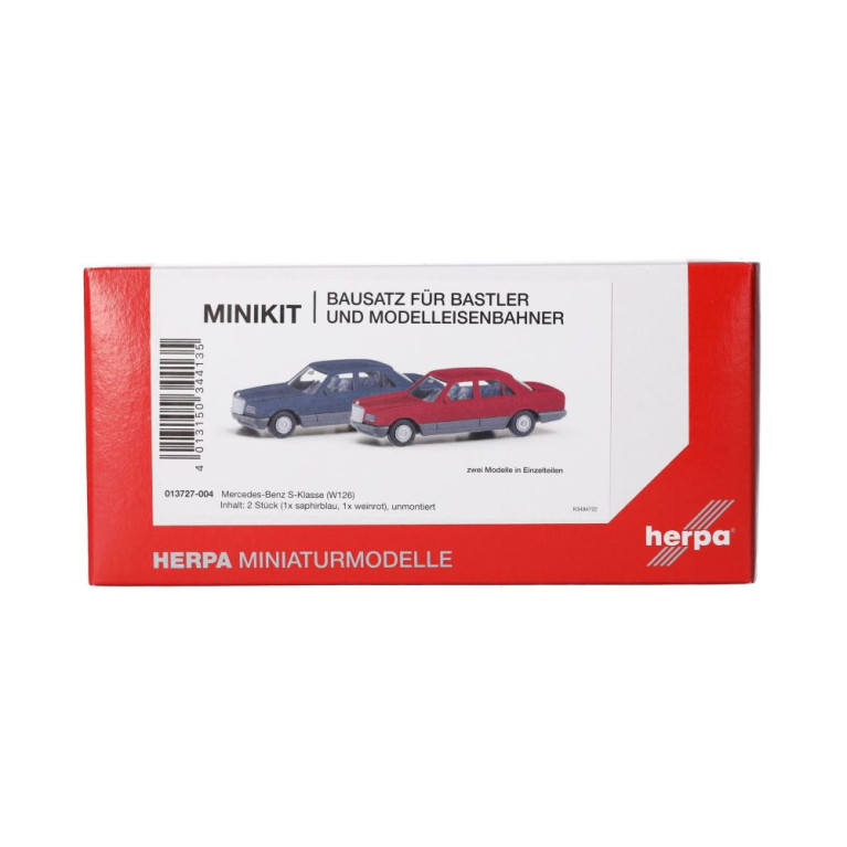 MiniKit Mercedes-Benz Classe S (W126), lot de 2, bleu saphir et rouge vin - HERPA 013727-004 - HO 1/87
