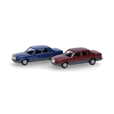 MiniKit Mercedes-Benz Classe S (W126), lot de 2, bleu saphir et rouge vin - HERPA 013727-004 - HO 1/87