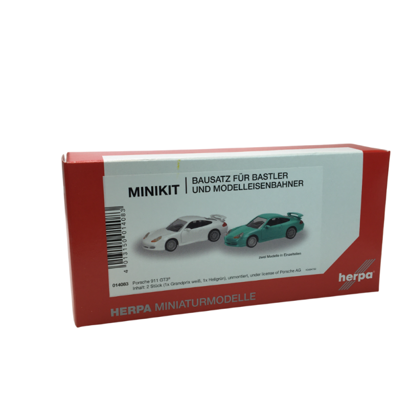 MiniKit Porsche 911 GT3, lot de 2, blanc/cyan - HERPA 014083 - HO 1/87