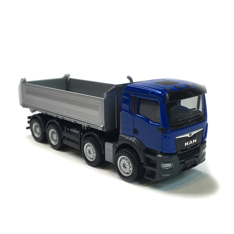 Benne basculante MAN TGS NN 4 essieux, bleu/argent - HERPA 319140 - HO 1/87
