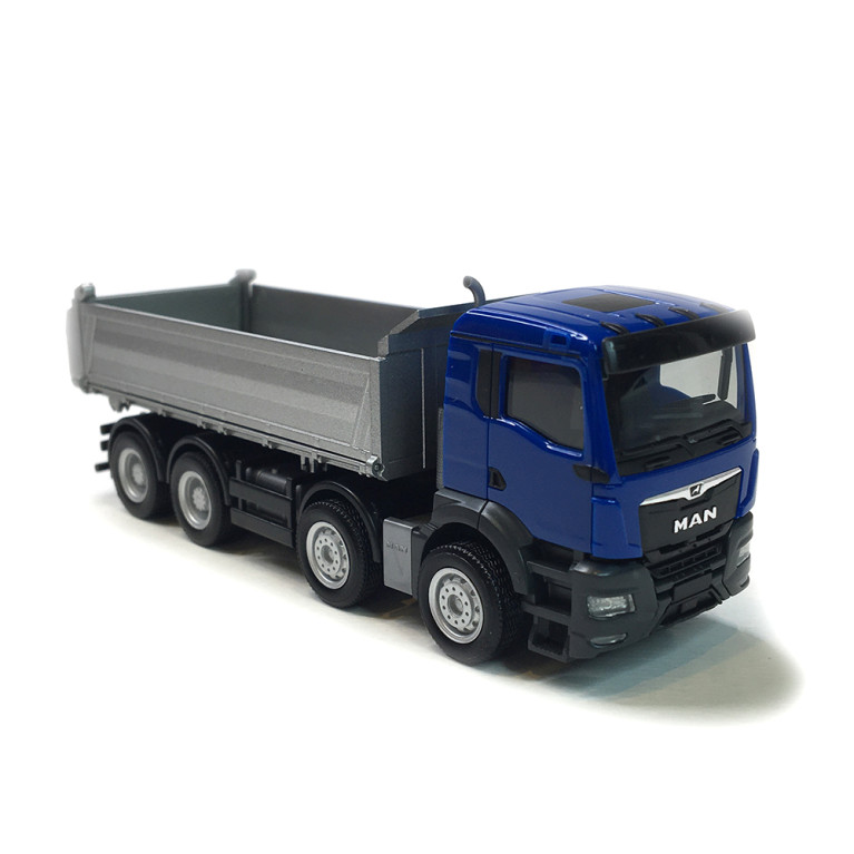 Benne basculante MAN TGS NN 4 essieux, bleu/argent - HERPA 319140 - HO 1/87