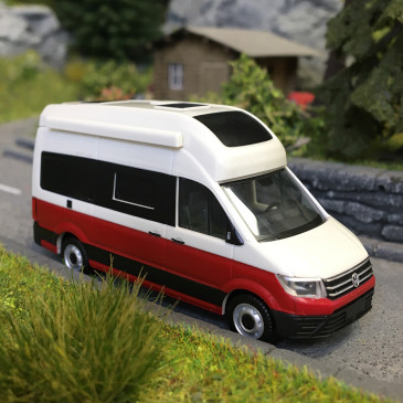 Volkswagen Crafter Grand California, blanc bourbon / rouge cerise - HERPA 096294-003 - HO 1/87