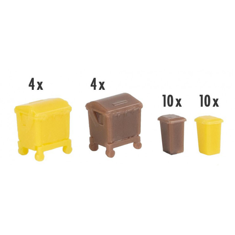 Set de poubelles, marron et jaune - Faller 272926 - N 1/160