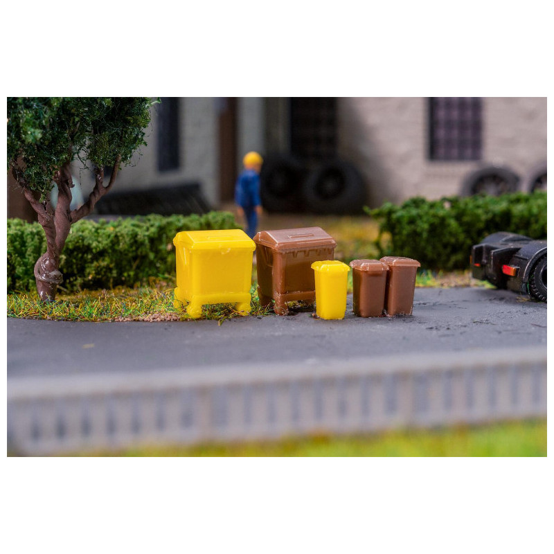 Set de poubelles, marron et jaune - Faller 272926 - N 1/160