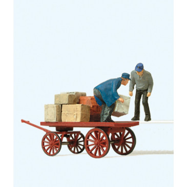 Ouvrier de chargement avec chariot - PREISER 28084 - HO 1/87
