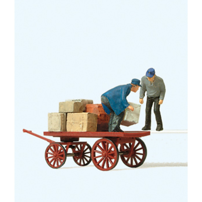 Ouvrier de chargement avec chariot - PREISER 28084 - HO 1/87