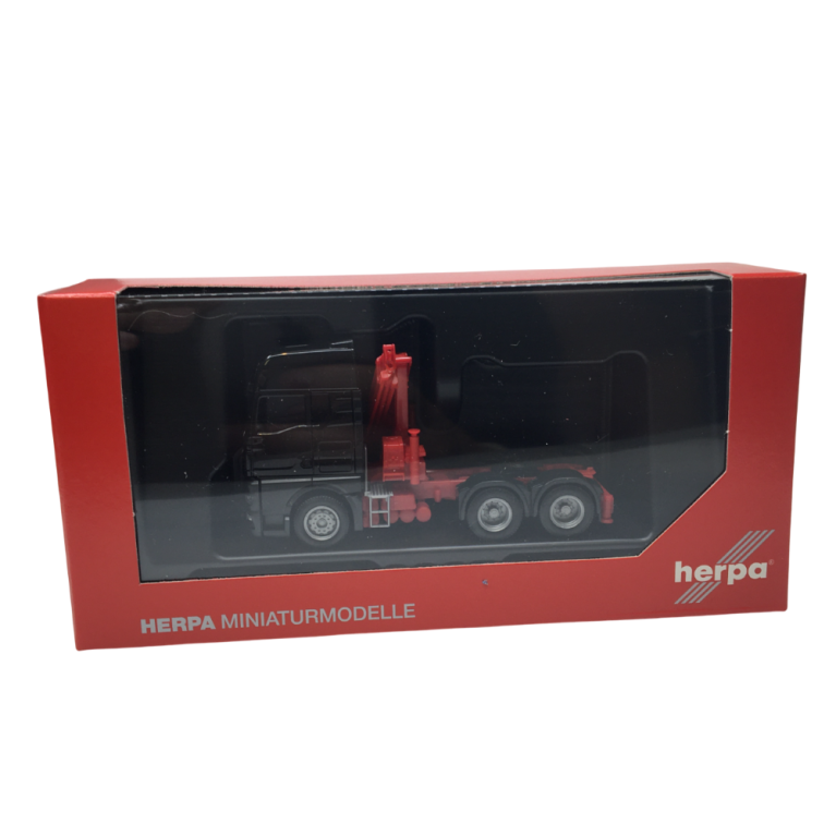 MAN TGX GX avec grue de chargement, noir / rouge - HERPA 313100-003  - HO 1/87