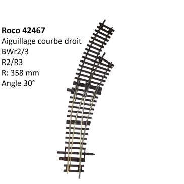 Aiguillage Courbe droit, BWr2/3, sans mécanisme d'aiguillage - ROCO 42467 - HO 1/87
