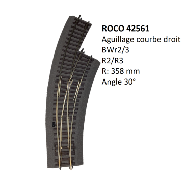 Aiguillage Courbe droit, BWr2/3 avec sommier, à commande manuelle - ROCO 42561 - HO 1/87