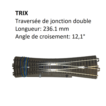 Traversée de jonction double à grand rayon 236.1 mm 12,1° - TRIX 62720 - HO 1/87