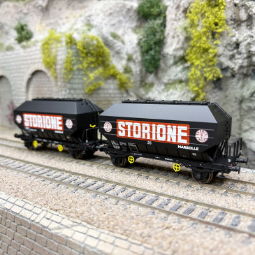 2 wagons céréaliers Frangeco B, "Storione", SNCF, Ep. IV et V - REE WB-905 - HO 1/87