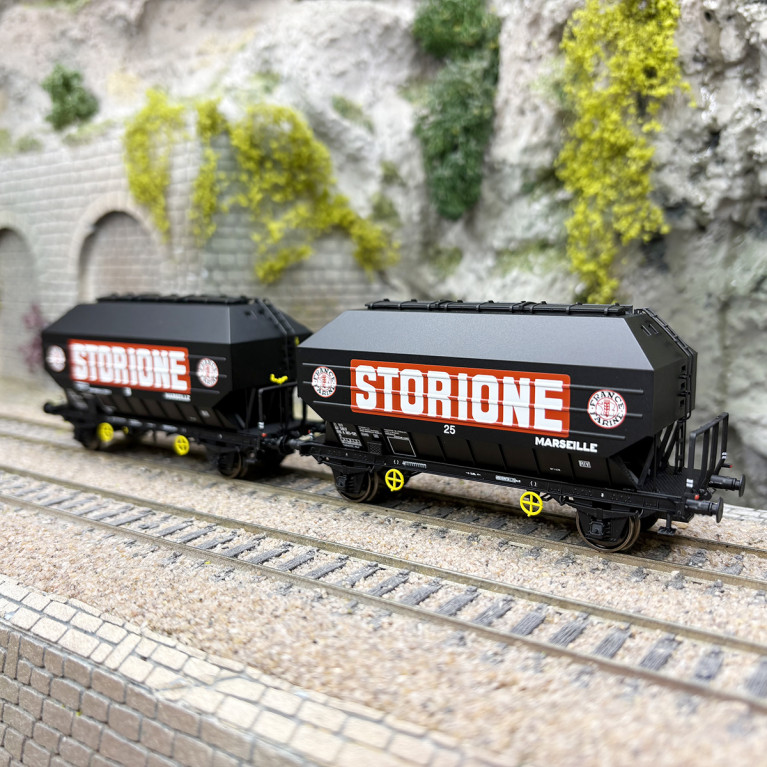 2 wagons céréaliers Frangeco B, "Storione", SNCF, Ep. IV et V - REE WB-905 - HO 1/87