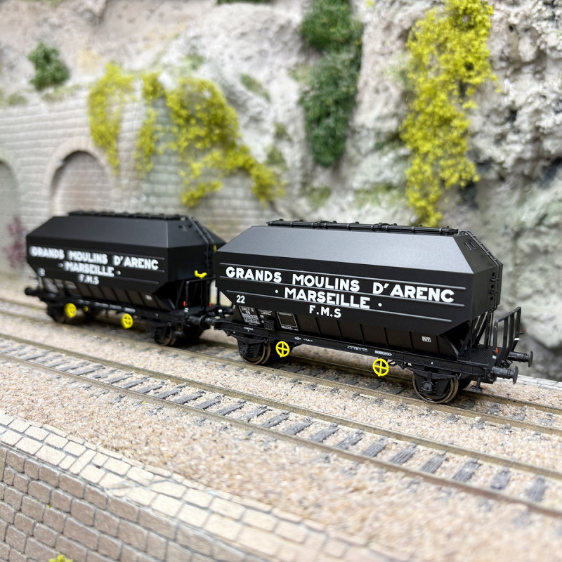 2 wagons céréaliers Frangeco B, "Grand Moulin d'Arenc Marseille", SNCF, Ep. III - REE WB-900 - HO 1/87