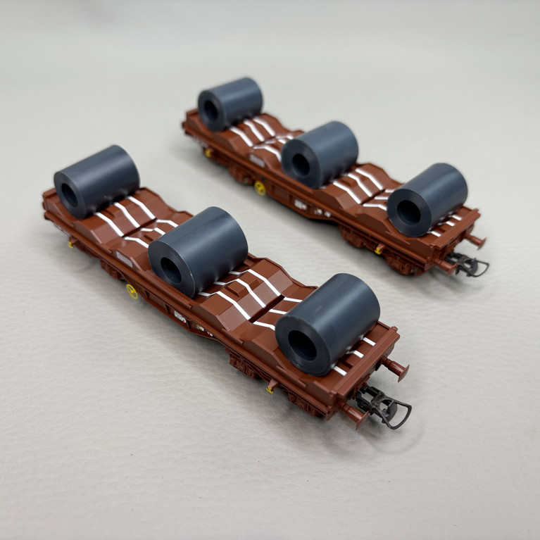 2 wagons type Shimmns, transport de bobines d'acier, SNCB  - ROCO 76338