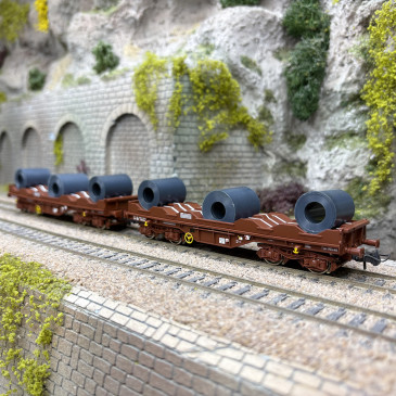 2 wagons type Shimmns, transport de bobines d'acier, SNCB, Ep. V et VI  - ROCO 76338 - HO 1/87