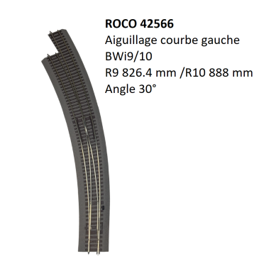 Aiguillage Courbe gauche, BWI9/10 avec ballast, à commande manuelle - ROCO 42566 - HO 1/87