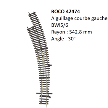 Aiguillage Courbe gauche, BWI5/6 - ROCO 42474 - HO 1/87