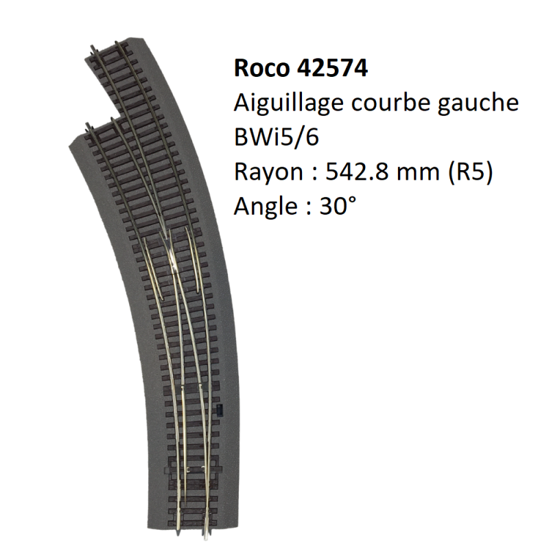 Aiguillage Courbe gauche, BWI5/6 avec ballast, à commande manuelle - ROCO 42574 - HO 1/87