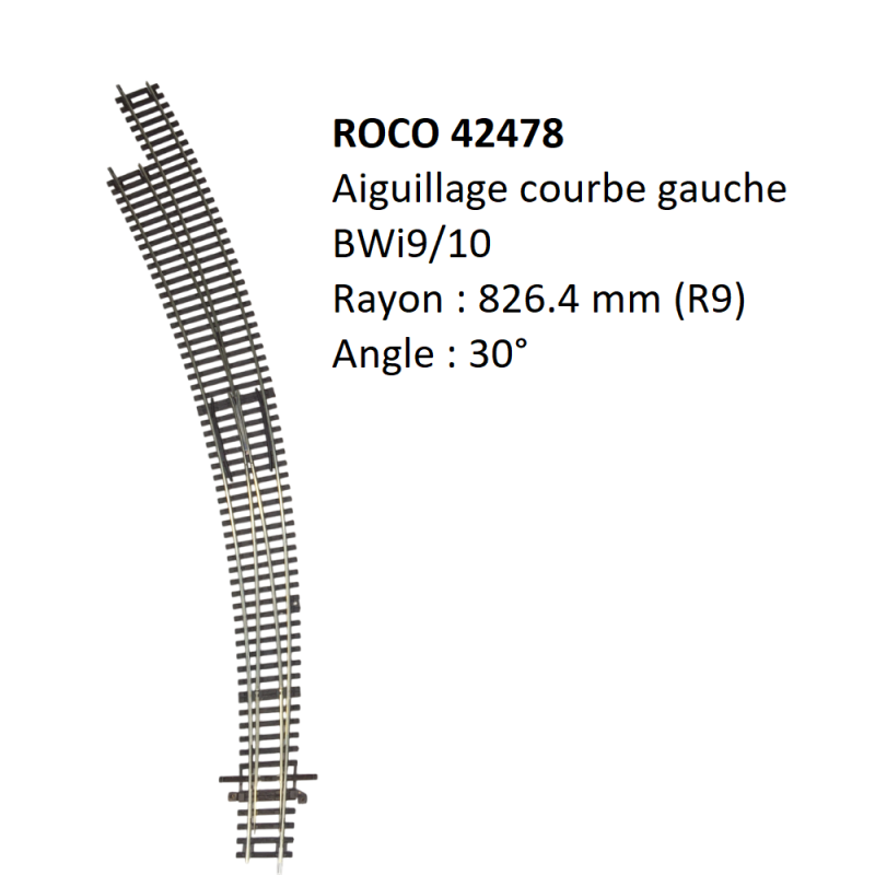 Aiguillage Courbe gauche, BWI9/10 sans commande - ROCO 42478 - HO 1/87