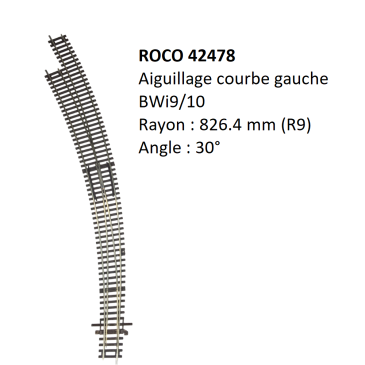 Aiguillage Courbe gauche, BWI9/10 sans commande - ROCO 42478 - HO 1/87