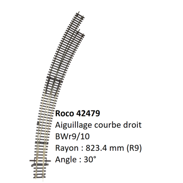Aiguillage Courbe droit, BWr9/10 sans commande - ROCO 42479 - HO 1/87