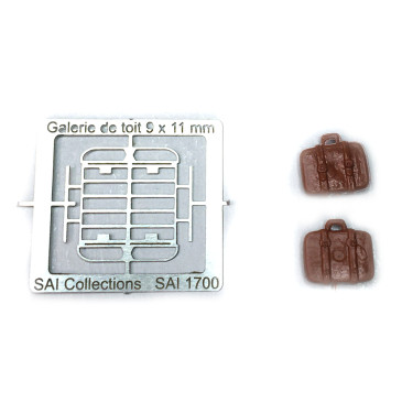 Galerie de toit pour voiture (11x9 mm) et 2 valises - SAI 1701 - HO 1/87