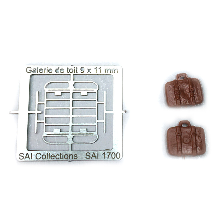 Galerie de toit pour voiture (11x9 mm) et 2 valises - SAI 1701 - HO 1/87