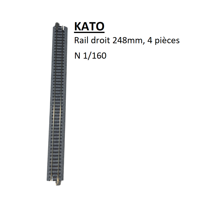 Rail droit 248 mm, 4 pièces - KATO 20-000 - N 1/160 Rail droit 248 mm, 4 pièces - KATO 20-000 - N 1/160