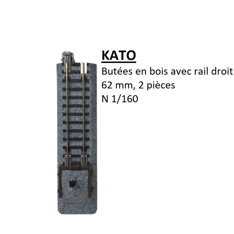 Butées en bois avec rail droit 62 mm, 2 pièces - KATO 20-047 - N 1/160 Butées en bois avec rail droit 62 mm, 2 pièces - KATO 20-047 - N 1/160