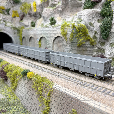 3 wagons tombereaux type Fas, livrée grise, SNCF, Ep. V  - ROCO 6600203 - HO 1/87